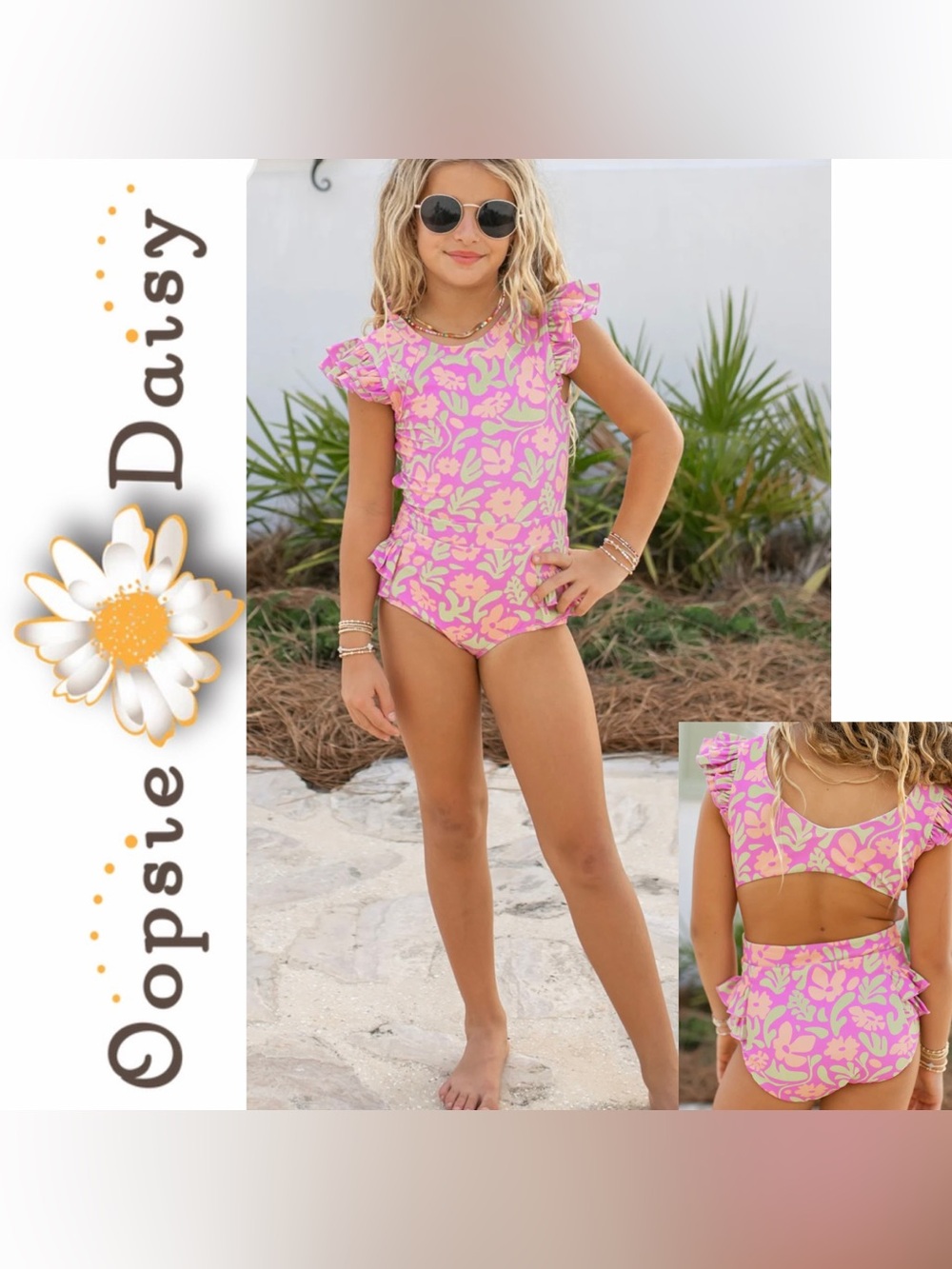 Girls Flutter Sleeve One-Piece Swimsuit